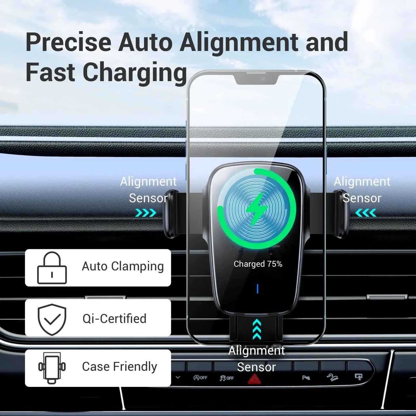 TrendEuroShop®15W Wireless Car Charger & Phone Holder Combo with Auto Clamping Function